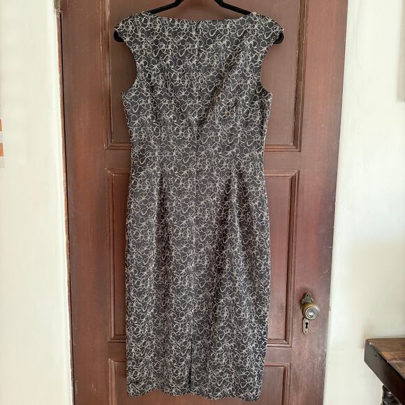 90s DAVID MEISTER Black Satin Floral Embroidered Sweetheart Cocktail Dress 6 - Picture 2 of 5